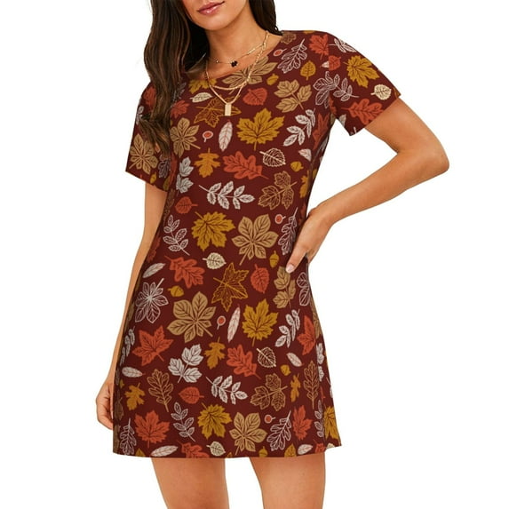Naloa Autumn Forest3 Print Women Nightgowns,Womens Loungewear,Short Sleeve Sleepwear,Comfy Ladies Nightdress