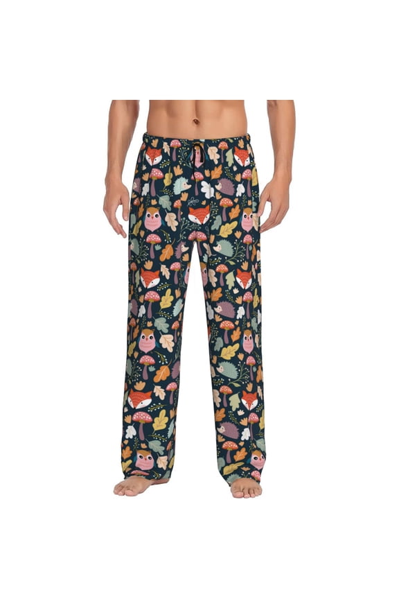 Autumn Fox Owl Pajama Pants Men, PJ Bottoms, Sleep & Lounge Pants-XX-Large