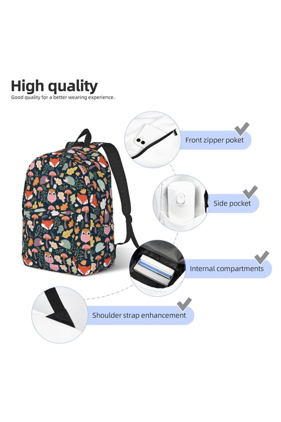 Autumn Fox Owl Print Durable Canvas College Rucksack,Laptop Excursion Backpack,Travel Notebook School Backpack,Bookbag For Men Women