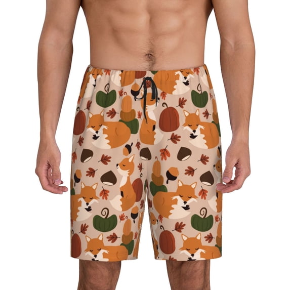 Naloa Autumn Fox Pumpkin Lazy Men's Short Pajama Pants, Pj Shorts, Lounge Comfort Shorts-4X-Large
