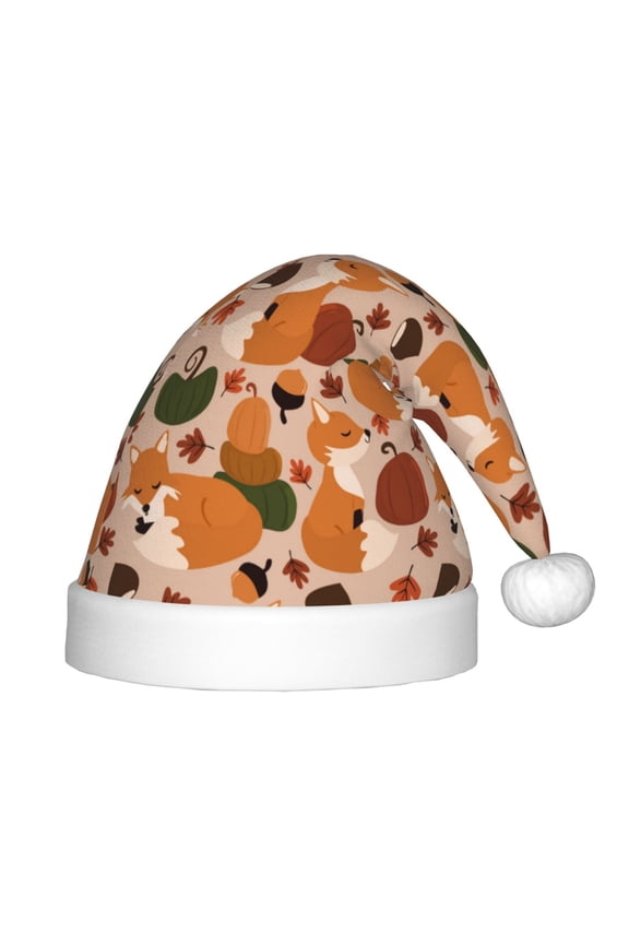 Autumn Fox Pumpkin Lazy Santa Hat for Kids Baby Christmas Hats,Girls Boys Toddler Plush Xmas Holiday Hat,Luxury Santa Claus Hat