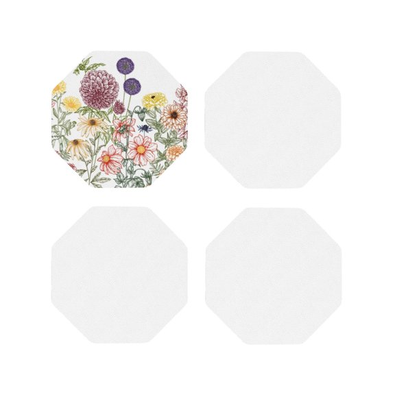 Naloa Autumn Garden Leather Coasters for Drinks, Durable Drink Coasters 4 Set for Tabletop Protection, Luxurious Home Décor and Housewarming Gift ( {designName})Octagon