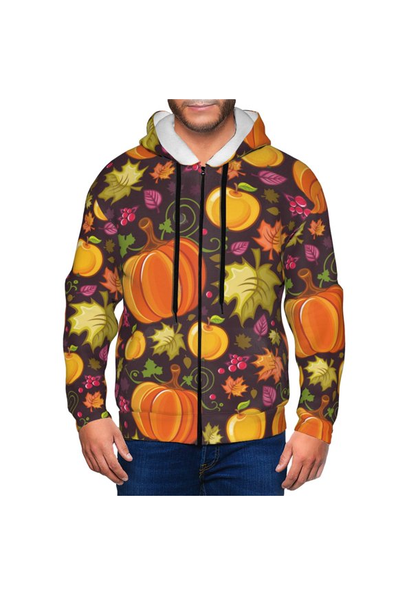 Autumn Harvest Pumpkin Joy Men’s Hoodies, Zip up Hoodie, Sweatshirts,Hoodies for Men Sizes S-3XL-3X-Large