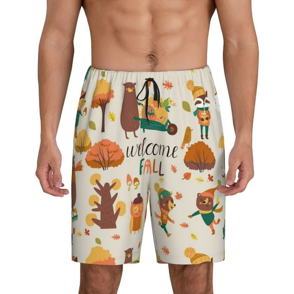 Naloa Autumn In The Forest Men's Short Pajama Pants, Lounge Comfort Shorts with Elasticized Waistband and Side Pockets - 4X-Large