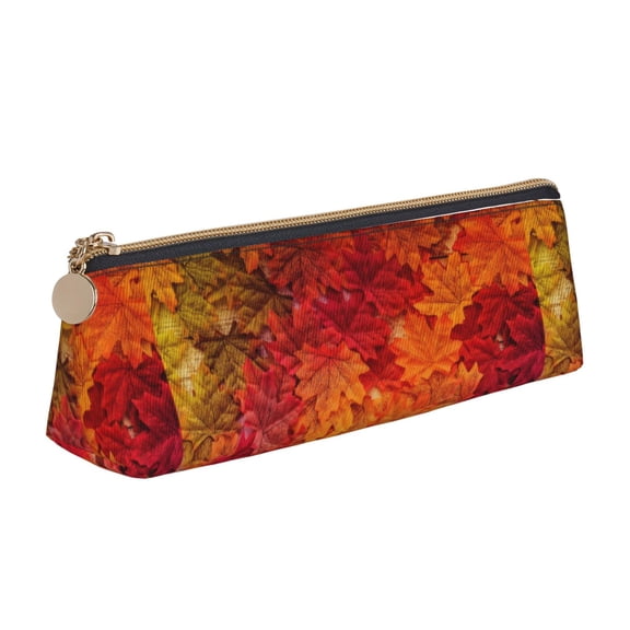 Naloa Autumn Leaf Print Leather Pencil Case - Portable Big Capacity Pencil Pouch Organizer Bag Stationery Bag for Work & Office Pencil Pen Case