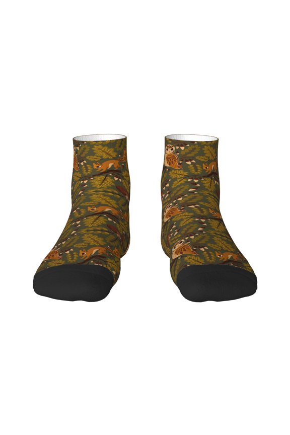 Autumn Leaves Owl Squirrel Ankle Socks for Women Non Slip Socks No Show Socks Classic Low Cut Casual Socks Casual Socks