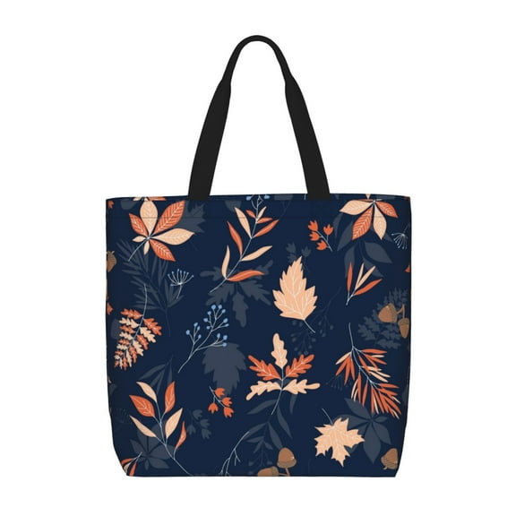 Naloa Autumn Leaves With Blue Tote Bag for Women, Foldable Tote Bag With Zipper, Large Shoulder Bag, Top Handle Handbag for Travel, Work, Shopping