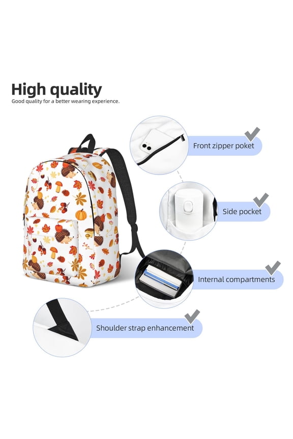 Autumn Maple Leaf with Hedgehog Print Durable Canvas College Rucksack,Laptop Excursion Backpack,Travel Notebook School Backpack,Bookbag For Men Women