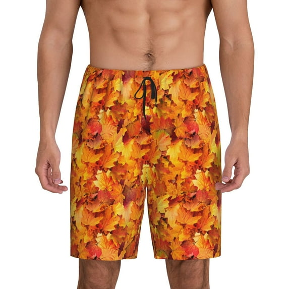 Naloa Autumn Maple Leaf Pile Men's Short Pajama Pants, Pj Shorts, Lounge Comfort Shorts-XX-Large
