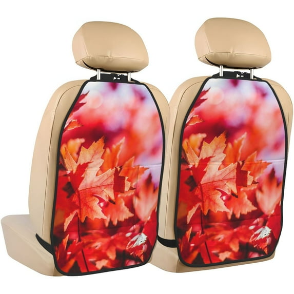 Naloa Autumn Maple Leaves 2Pcs Anti-Kick Back Seat Cover Kick Mat, Car Seat Protector with 3 Storage Pockets