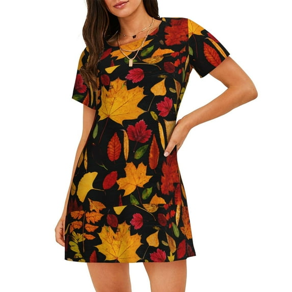 Naloa Autumn Maple Leaves A Print Women Nightgowns,Womens Loungewear,Short Sleeve Sleepwear,Comfy Ladies Nightdress
