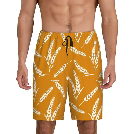 Naloa Autumn Orange Wheat Men's Short Pajama Pants, Pj Shorts, Lounge Comfort Shorts-Medium