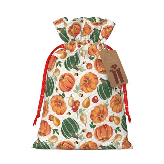 Naloa Autumn Pumpkins Drawstring Christmas Bags, 3D Xmas Gift Bags, Christmas Wrapping Bags, Xmas Goodie Bags, Treat Pouch Bags, Party Favor Bags-Medium