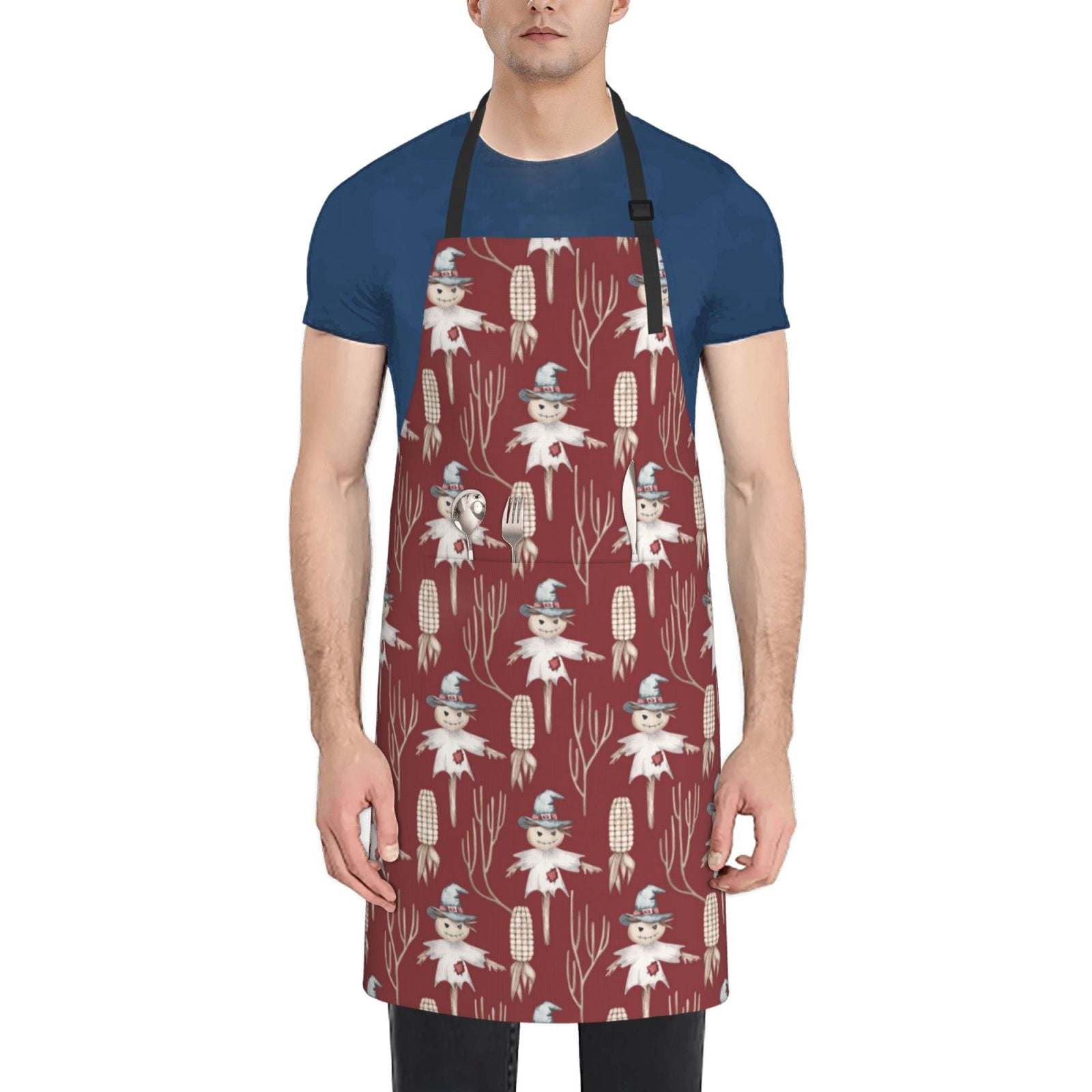 Naloa Autumn Scarecrow Harvest Joy Apron Kitchen Aprons with Pockets for Women Men Chef