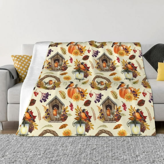 Naloa Autumn Vintage Flannel Fleece Throw Blanket for Bed Couch, Thick Blanket - All Seasons Suitable for Women, Men and Kids-60"x50"