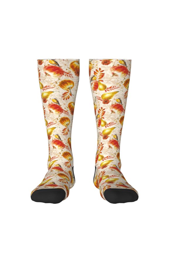 Autumn With Birds Knee Socks, High Socks Long Stretchy Sock Women Knee High Stocking, Long Socks for Women