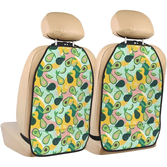 Naloa Avocado 2Pcs Anti-Kick Back Seat Cover Kick Mat, Car Seat Protector with 3 Storage Pockets