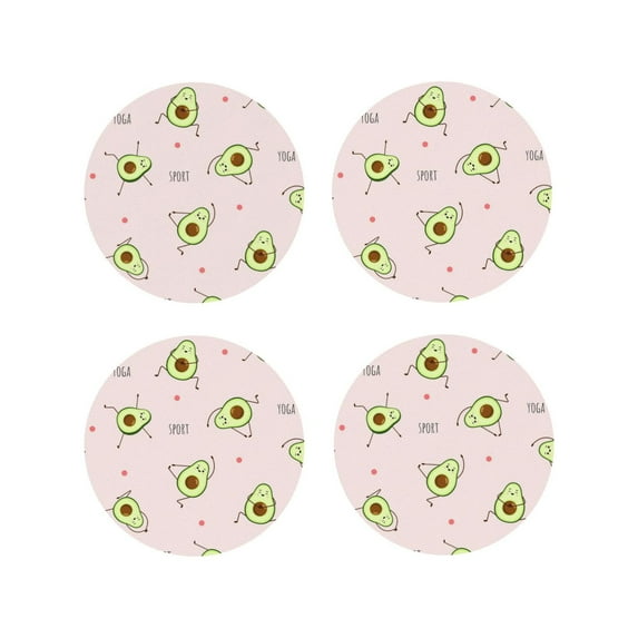 Naloa Avocado Doing Sport Yoga Leather Coasters for Drinks, Durable Drink Coasters 4 Set for Tabletop Protection, Luxurious Home Décor and Housewarming Gift ( {designName})Round Shape