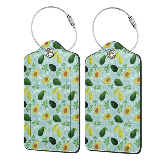 Naloa Avocado Flowers And Leaves Luggage Tag for Suitcase Leather Baggage Tag with Stainless Steel Loop Privacy Cover for Women Men Girls-2 PCS