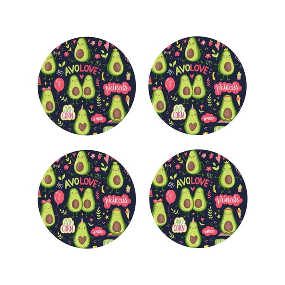 Naloa Avocado Love Leather Coasters for Drinks, Durable Drink Coasters 4 Set for Tabletop Protection, Luxurious Home Décor and Housewarming Gift ( {designName})Round Shape