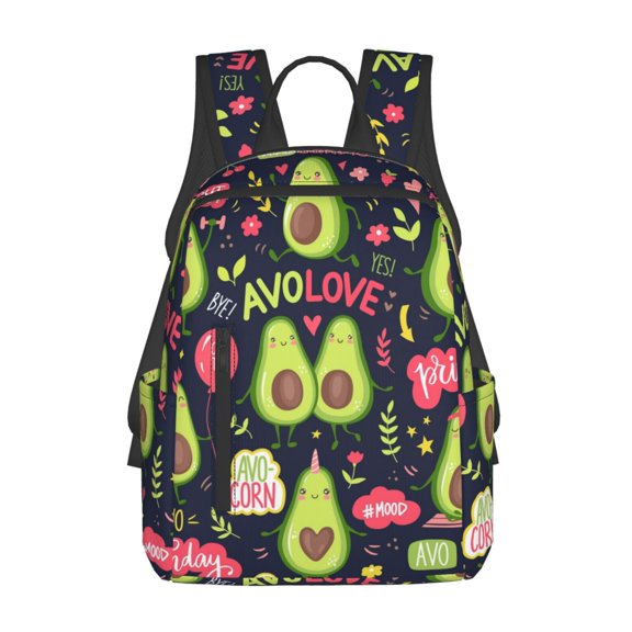 Naloa Avocado Love Print Lightweight DayBackpack Suitable for school, work, shopping, travel, etc.