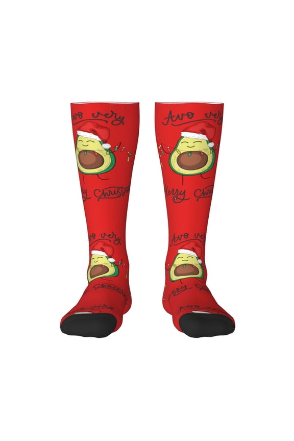 Avocado Merry Christmas Thigh High Socks Extra Long Stretchy Sock Women Over Knee High Opaque Stocking Daily Wear