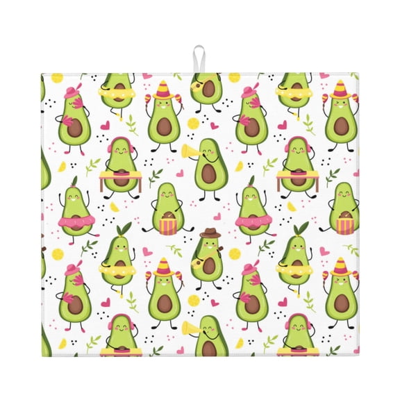 Naloa Avocado Playing Music Dish Drying Mat for Kitchen Counter, Heat Resistant Drainer Mats, Absorbent Draining Mat,Dish Rack Pad,16"x18"