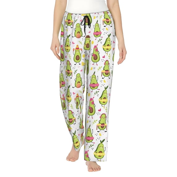 Naloa Avocado Playing Music Print Women’s Ultra-Soft Comfy Pajama Lounge Pants with Pockets & Drawstring