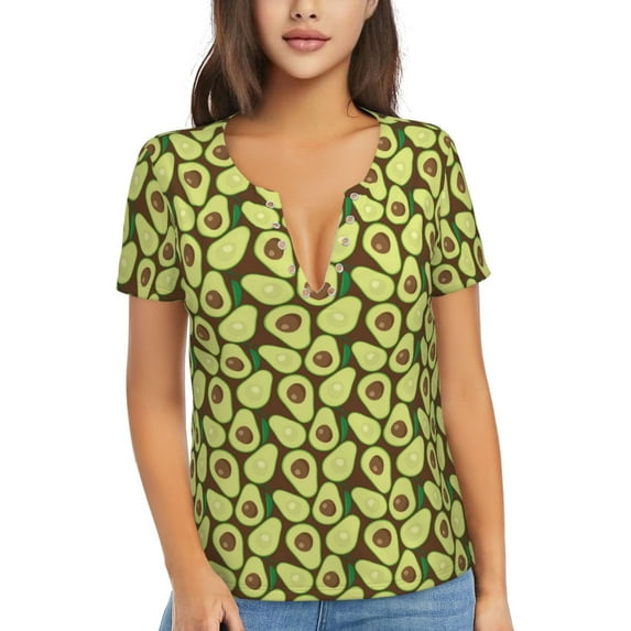 Naloa Avocado Print T-Shirts Short Sleeve V Neck Tees for Women Fashion Tops Trendy Lightweight Soft Casual Summer Outfits Clothes