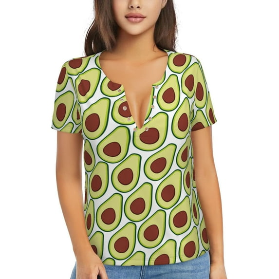 Naloa Avocado Print T-Shirts Short Sleeve V Neck Tees for Women Fashion Tops Trendy Lightweight Soft Casual Summer Outfits Clothes