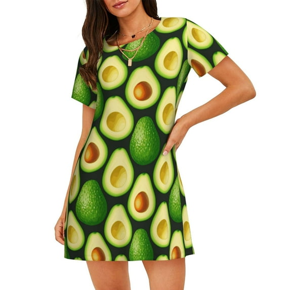 Naloa Avocado Print Women Nightgowns,Womens Loungewear,Short Sleeve Sleepwear,Comfy Ladies Nightdress