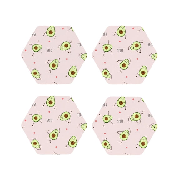 Naloa Avocado Doing Sport Yoga Leather Coasters for Drinks, Durable Drink Coasters 4 Set for Tabletop Protection, Luxurious Home Décor and Housewarming Gift ( {designName})Hexagon
