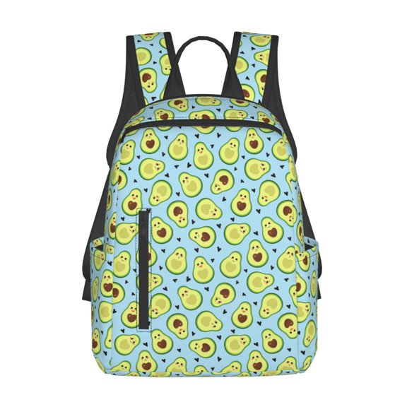 Naloa Avocado and Hearts Print Lightweight DayBackpack Suitable for school, work, shopping, travel, etc.
