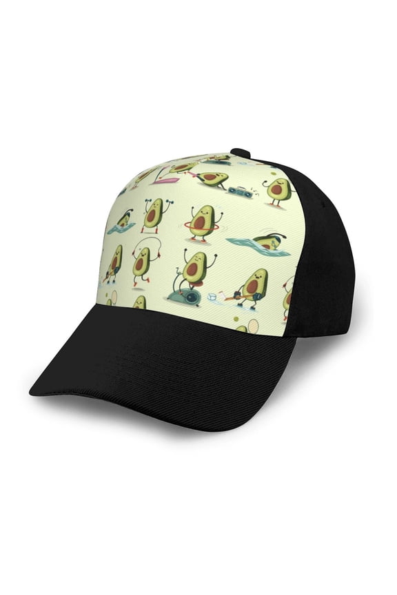 Avocado for Exercise Adult adjustable Print Baseball Hat, Patchwork curved brim baseball capfor Men and Women, One Size
