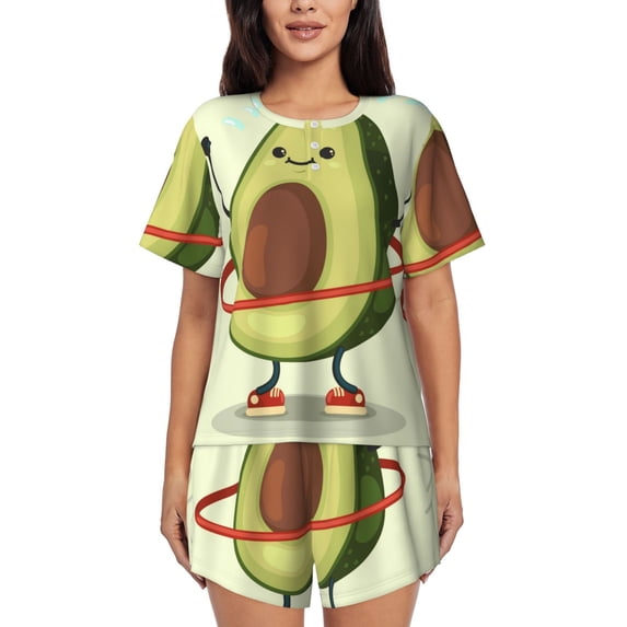 Naloa Avocado1 Women's Short-Sleeved Pajama Set, Loungewear, Summer pajamas, Breathable Cozy - Small