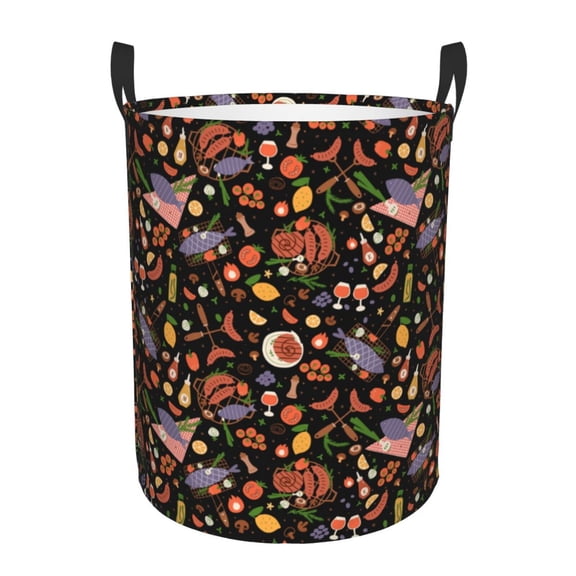 Naloa BBQ Party Large Laundry Basket Waterproof Round Collapsible Storage bin with Handles for Hamper Kids Room,Toy StorageSmall