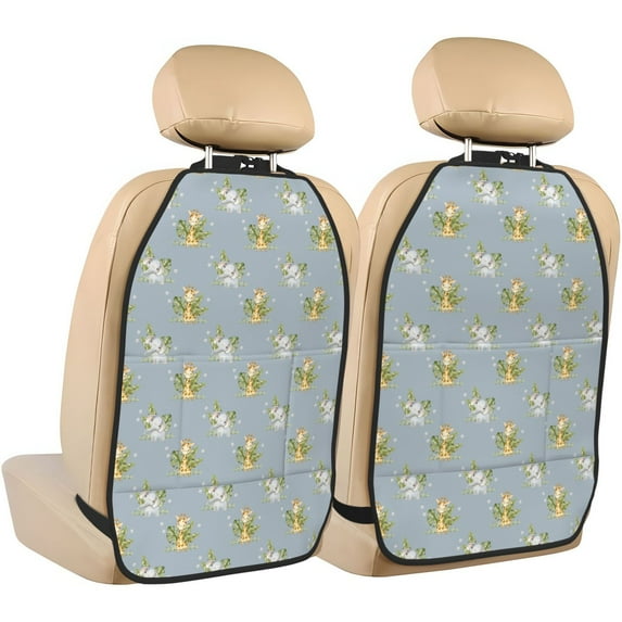 Naloa Baby Elephant Giraffe 2Pcs Anti-Kick Back Seat Cover Kick Mat, Car Seat Protector with 3 Storage Pockets