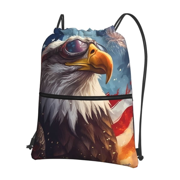 Naloa Bald Eagle Pilot Drawstring Backpack String Bag Cinch Water Resistant for Gym Shopping Sport Yoga