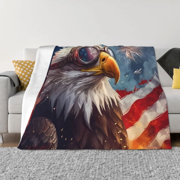 Naloa Bald Eagle Pilot Flannel Blankets - Thick and Warm Blanket for Winter, Soft Fuzzy Plush King Blanket for All Seasons80"x60"