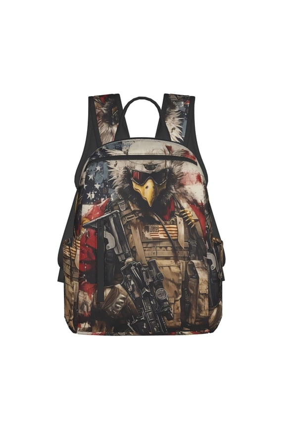 Bald Eagle Soldier Print Lightweight DayBackpack Suitable for school, work, shopping, travel, etc.