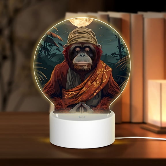 Naloa Banana Leaf Meditating Gorilla Acrylic LED Night Light Custom LED Lights Personalized Nightlight Customized Gifts for Family Couples Friends