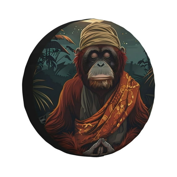 Naloa Banana Leaf Meditating Gorilla PVC Leather Spare Tire Wheel Cover for Car Truck SUV Camper Trailer Universal Fit many size16 inch