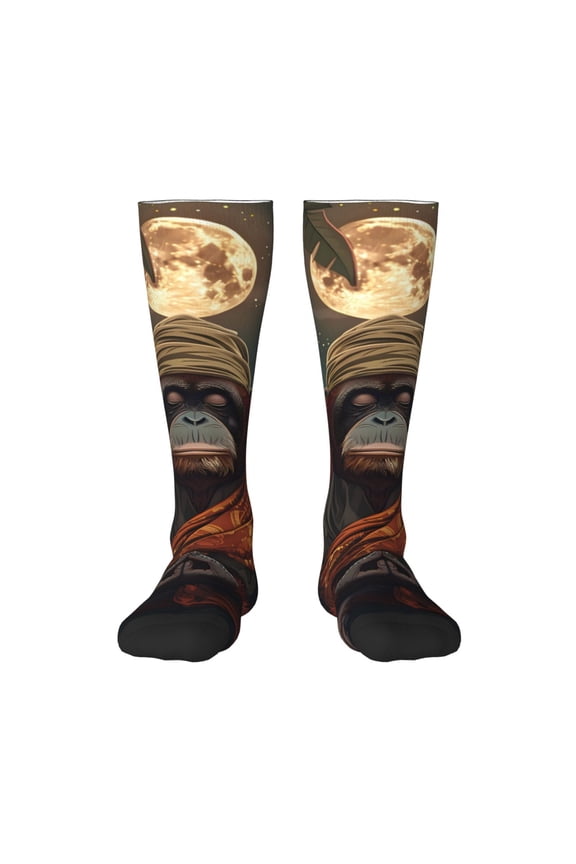 Banana Leaf Meditating Gorilla Thigh High Socks Extra Long Stretchy Sock Women Over Knee High Opaque Stocking Daily Wear