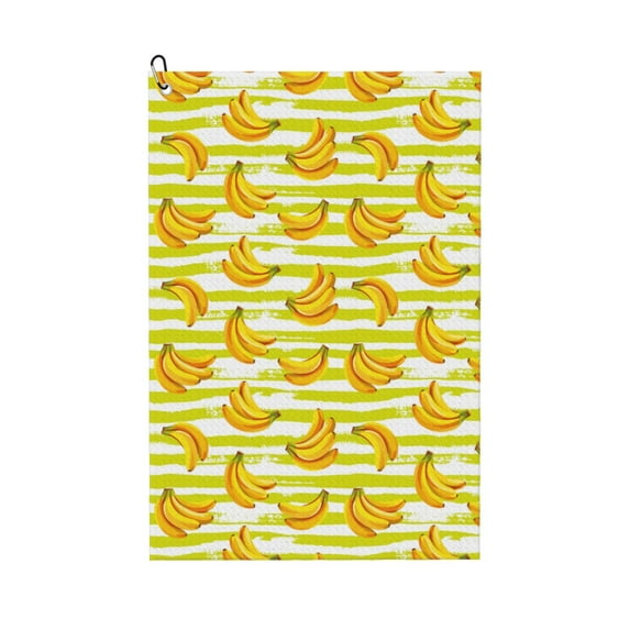 Naloa Bananas On A Striped Golf Towel Golf Gift for Men and Women Golf Towel with Carabiner Clip to Quickly Remove Mud, Dirt and Sweat