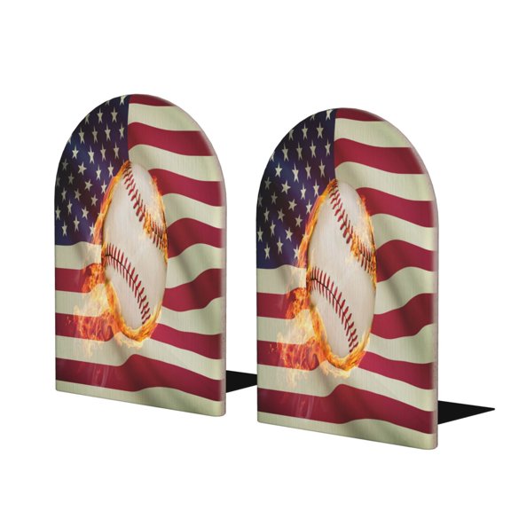 Naloa Baseball Ball With Flag 2 Pcs Bookend Large Capacity Office Book Ends for Home Office Library School Study Decoration