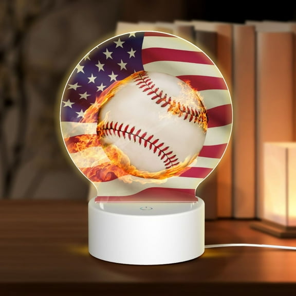 Naloa Baseball Ball With Flag Acrylic LED Night Light Custom LED Lights Personalized Nightlight Customized Gifts for Family Couples Friends
