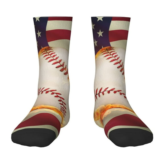 Naloa Baseball Ball With Flag Kids Socks Unisex Kids and Toddlers' Crew Socks, ,1 Pairs