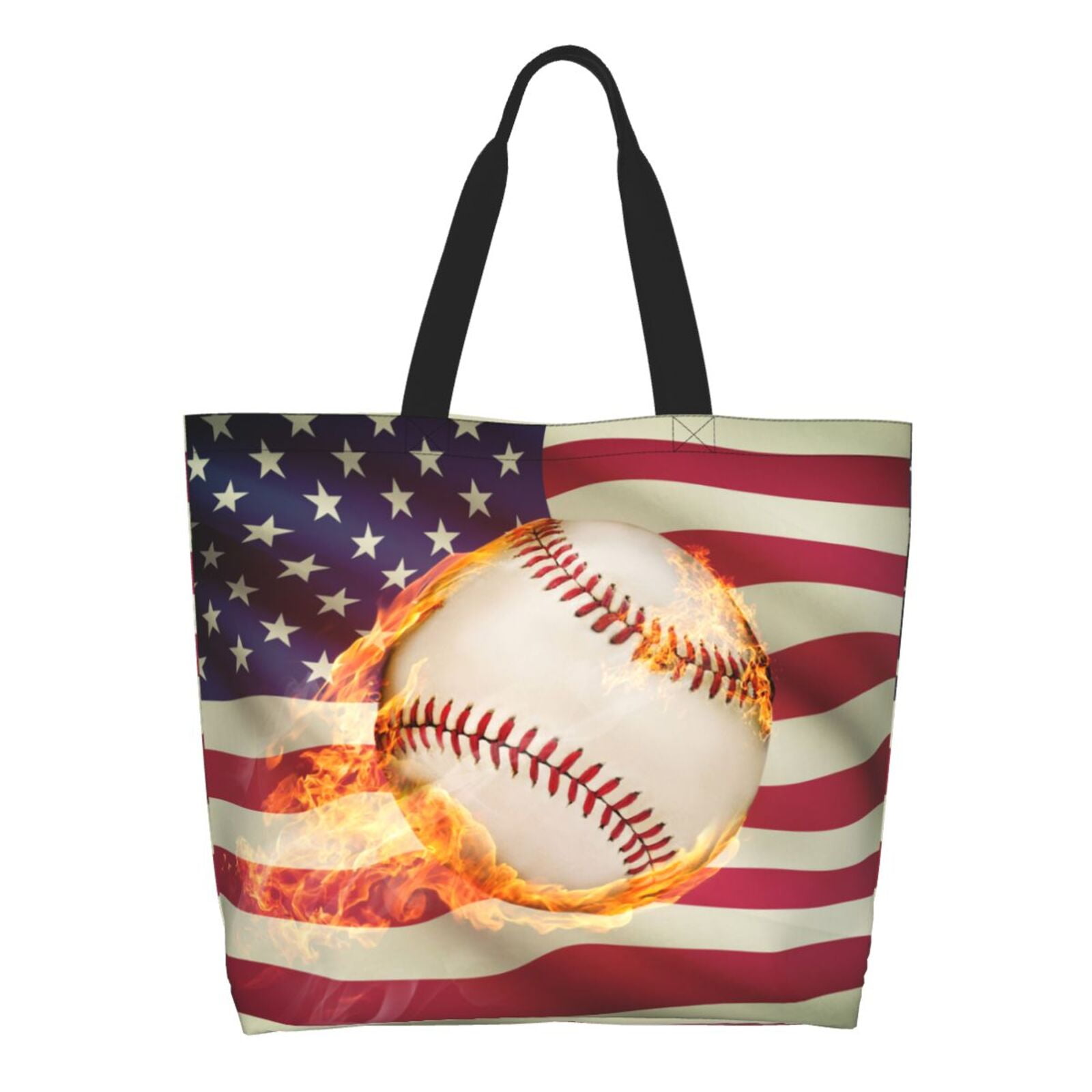 Naloa Baseball Ball With Flag Tote Bag for Women Large Capacity Shoulder Bag for College Work Travel Shopping