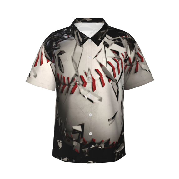 Naloa Baseball Breaking Glass Authentic Hawaiian Shirt, Men's Tropical Aloha Shirt for Summer Parties Vacations,3X-Large
