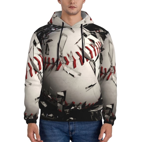 Naloa Baseball Breaking Glass Men's Casual Hooded Collar Drawstring Hoodies Pullover Sweatshirts Casual Long Sleeve Shirts-Large